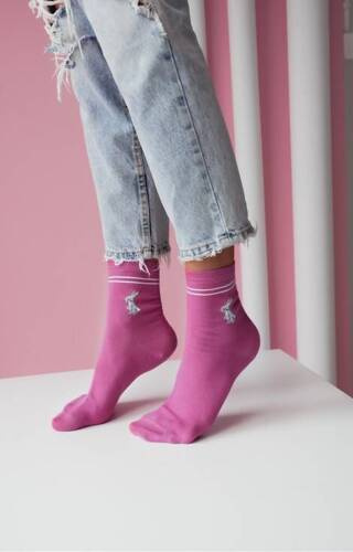 Шкарпетки жіночі бавовняні 0200-088 Króliczki z paskami Milena,- фуксія