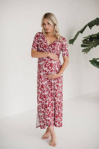 Сукня для вагітних і годуючих жінок Two Ways LONG Milk&Love, - бургунді/світлі квіти