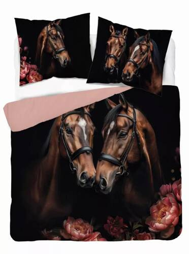 Бавовняна постільна білизна 5295 A Holland Коні і квіти Detexpol, - чорний