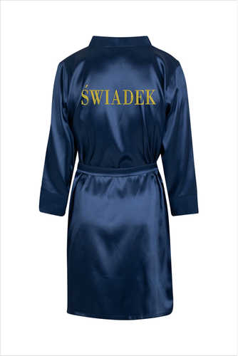 Халат сатиновий чоловічий "Свідок"  ByShelly, - темно-синій/золотистий