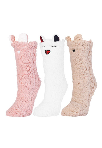 Жіночі шкарпетки Moraj CDC1600-001   біло-рожевий– пухнасті, теплі, з усміхненою аплікацією та ABS