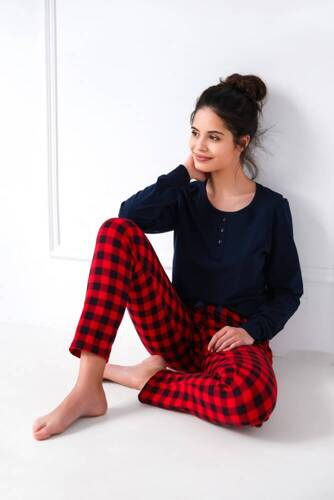 Піжама жіноча Bonnie Sensis – темно-синя бавовняна піжама, 100% бавовна, Польща