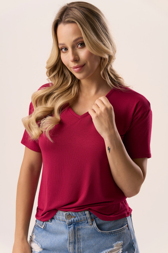 Блузка Serina Babell – віскоза, короткий рукав, V-подібний виріз -бордовий