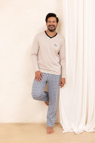 Бавовняна чоловіча піжама Regina 491 — бежевий