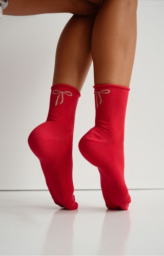 Жіночі шкарпетки Milena 0200-193 – у рубчик, з бантиком, бавовняні