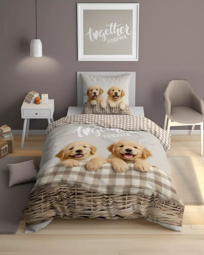 5553 A Fluo 95 Постільна білизна, що світиться у темряві Together Forever Detexpol, — цуценята , 100% бавовна