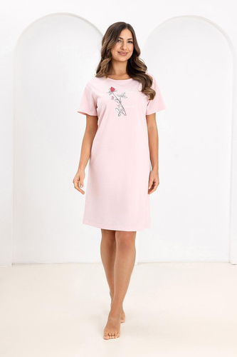 Жіноча Бавовняна Нічна Сорочка Regina 172 – Короткий Рукав, Напівкруглий Виріз, Принт, Довжина До Коліна, 100% Бавовна