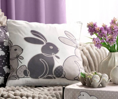 Декоративна велюрова наволочка Wiosna 4 zdobiona nadrukiem Eurofirany - бежевий