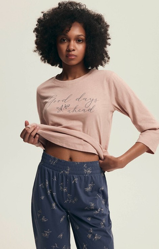 Жіноча бавовняна піжама Henderson Delanie 43699 – рукав 3/4, бриджі з принтом