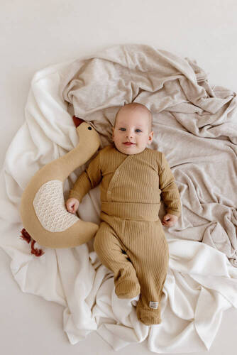 Дитяче боді з довгим рукавом 03249C "Natural Waffel"  Makoma,- camel