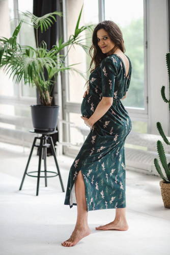 Сукня для вагітних і годуючих жінок Two Ways LONG Milk&Love, - зелений/галузки