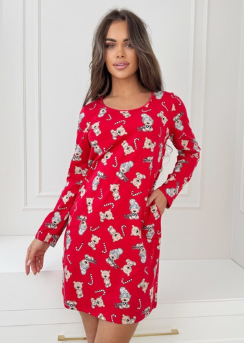Жіноча нічна сорочка Bear Donna – бавовняна, святковий принт, з кишенями