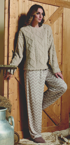 Жіноча піжама Sofie Sorbetto – тепла шерпа, штани palazzo із зигзагами