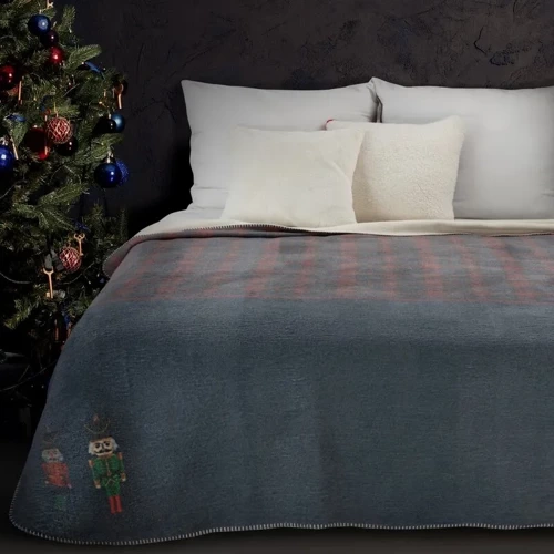 Ковдра  новорічна Peter в клітинку Eurofirany - темносиній\червоний