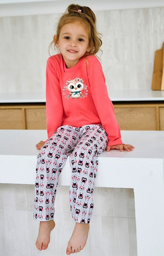 Дитяча піжама 3486, 3487 Emma Taro, кораловий– Бавовна, сова, довгий рукав