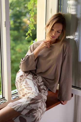 Жіноча піжама Luna PS75 Mefemi by Nipplex – Бавовняна кофта + штани 7/8 з віскози. Преміум комфорт