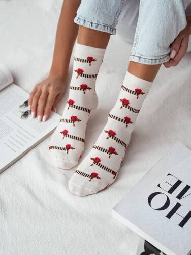 Шкарпетки жіночі бавовняні 0200 Walentynki Milena  чорний/ ведмежатко