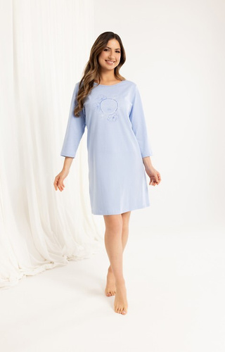 Бавовняна нічна сорочка Regina 163 — рукав 3/4, принт, довжина до коліна-  синій