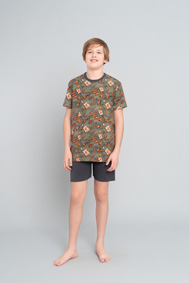 Western  піжама для хлопчика короткий рукав, шорти  Italian Fashion -оливковий /сірий