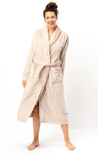 Довгий жіночий халат LGL 605 Key – бежевий, м’який, із шалевим коміром