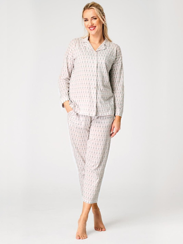 Жіноча піжама LNS 879 Key бежевого кольору з гудзиками та ніжним пастельним візерунком, 100% бавовна