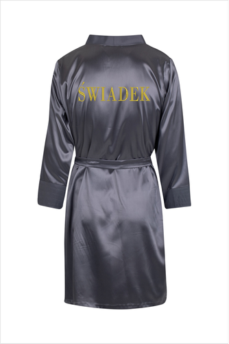 Халат сатиновий чоловічий "Свідок"  ByShelly, - графітний/золотистий