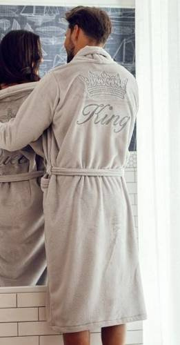King + Korona Халат чоловічий флісовий ByShelly - світло-сірий/срібний