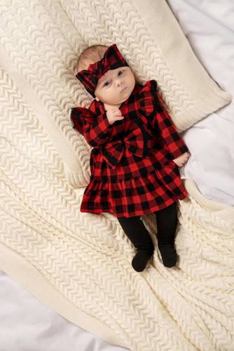 Плаття-боді + пов'язка на голівку 163556 "Magia Świąt" Nicol, - клітинка: чорний, червоний