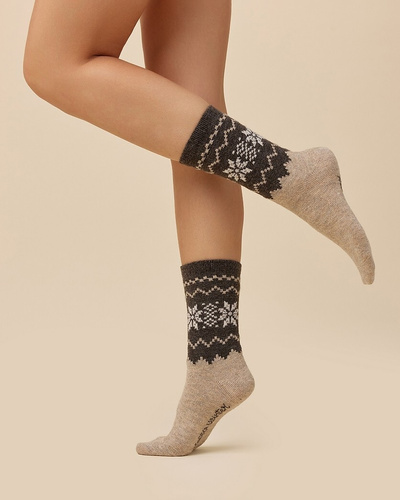 Жіночі шкарпетки Gabriella SW/070 beige-chocco- мериносова вовна