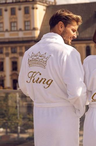 King + Korona Халат чоловічий флісовий ByShelly - білий/золотий