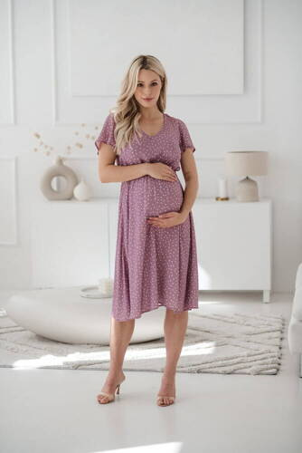 Плаття для вагітних і годуючих з коротким рукавом Lovely Dress Midi Milk&Love, - бузковий/ в горошок