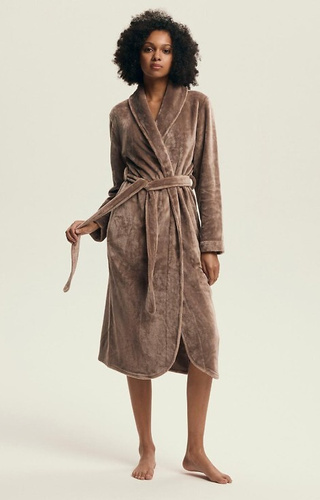 43595 Dextra Жіночий халат Henderson, coffee – м’який та зручний, шалевий комір, нижче коліна