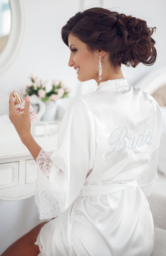 Халат нареченої Bride з мереживом ByShelly, - білий/сріблястий