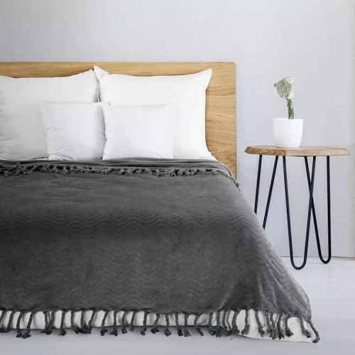 Плед покривало з бахромою Emma Eurofirany,- сталевий