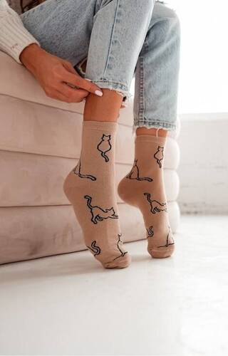 Шкарпетки жіночі бавовняні 0200 Kontury Kota Milena,- бежевий