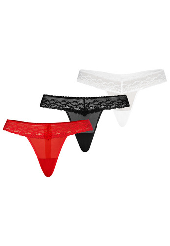 Набір жіночих мережевих стрінгів 302-3 Leo  Teyli -червоний/чорний/білий