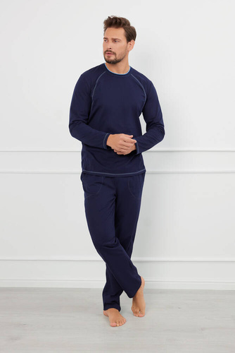 Чоловіча піжама Salomon довгий рукав Italian Fashion  -меланж/ темно-синій