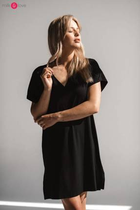 Бамбукова нічна сорочка для вагітних і годуючих Moon Milk&Love, -  чорний