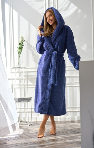 2556 Heaven Жіночий довгий халат L&L з капюшоном - navy(синій), з капюшоном, теплий і стильний