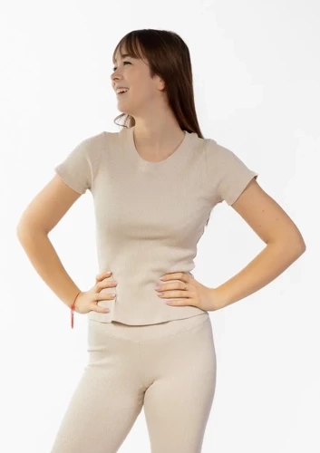 Футболка в рубчик Halima Dkaren - бежевий