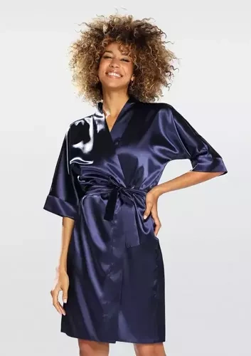Сатиновий халат жіночий 100 Dkaren, - темно-синій