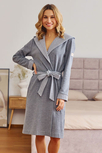 Жіночий халат 7229 Doctor Nap – капюшон, стильні кантові вставки, 80% бавовна