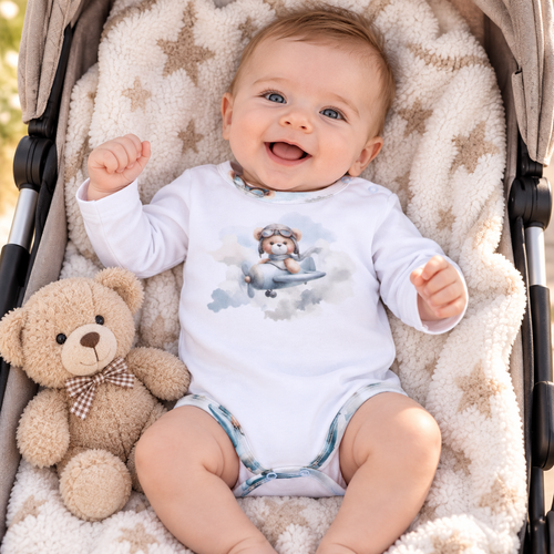 NINI ABN-5745/BIA боді для немовлят 100% бамбук Baby Bear Pilot з кнопками