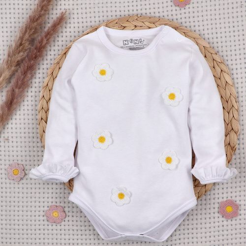 NINI LITTLE FLOWERS біле боді для немовлят з органічної бавовни з вишивкою ABN-5761/BIA