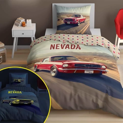 Комплект дитячої постільної білизни, що світиться в темряві 5210 A Fluo Автомобіль Detexpol, - 100% бавовна