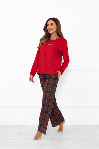 Жіноча піжама Rozana Italian Fashion – 100% бавовна, довгий рукав, довгі штани, клітинка