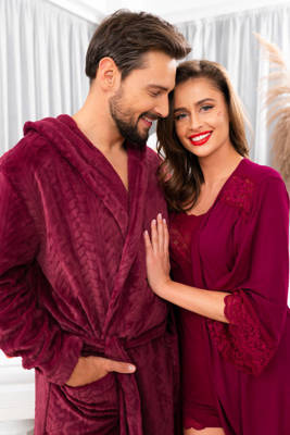 Чоловічий халат з капюшоном Zygmunt Italian Fashion- бордовий, теплий, довгий