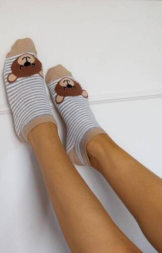 Шкарпетки-слідки жіночі 1146 Miś paski Milena - сірий/бежевий