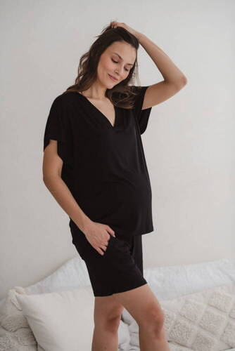 Бамбукова піжамна кофта для вагітних і годуючих жінок/ короткий рукав Moon Milk&Love, - чорний