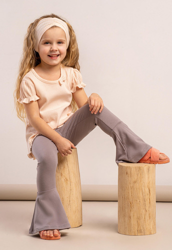 Штани-кльош в рубчик для дівчинки 192203 Sara Nicol, - графіт